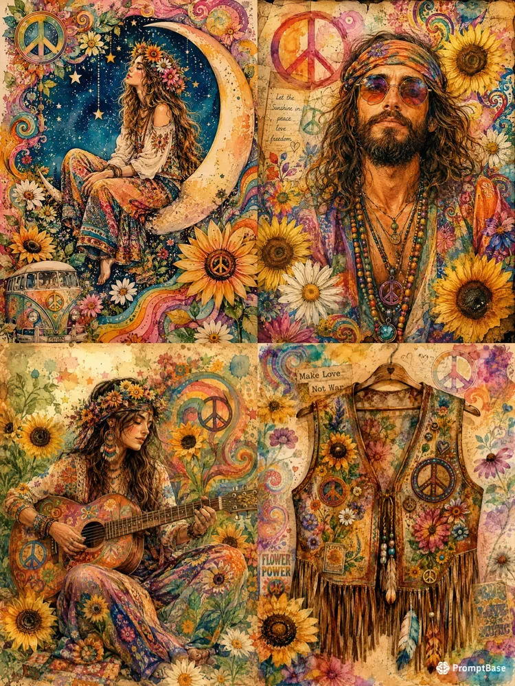 Hippie Junk Journal Digital Papers
