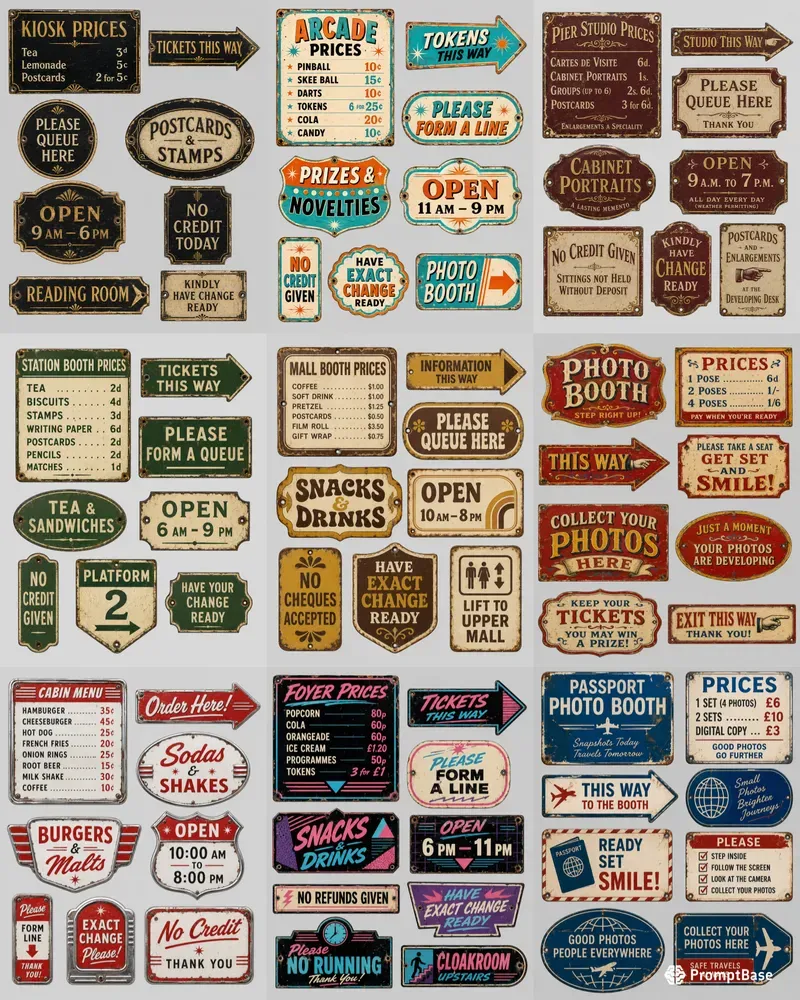 Vintage Booth Signage Sheets