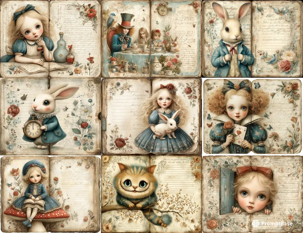 Alice In Wonderland Double Page Ephemera