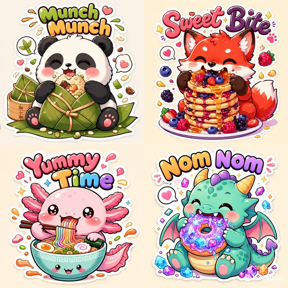 Cute Foodie Animal Sticker Packs
