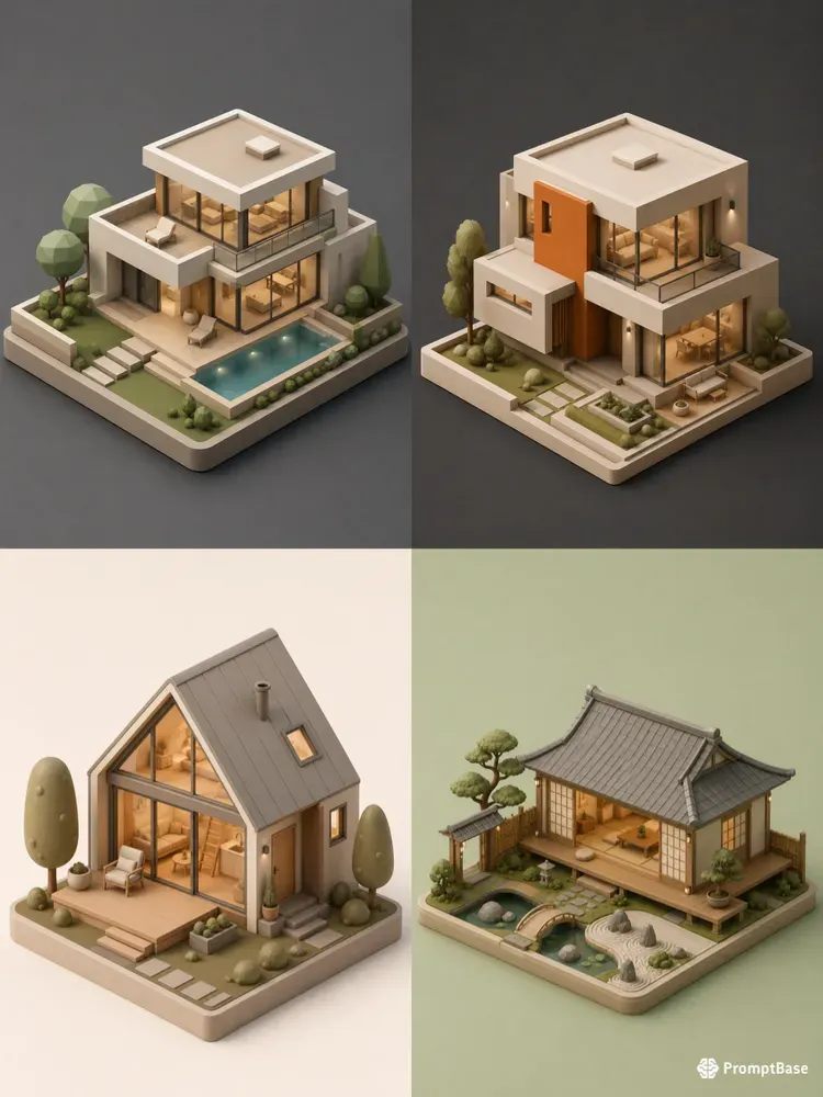 3D Isometric Clay Architecture