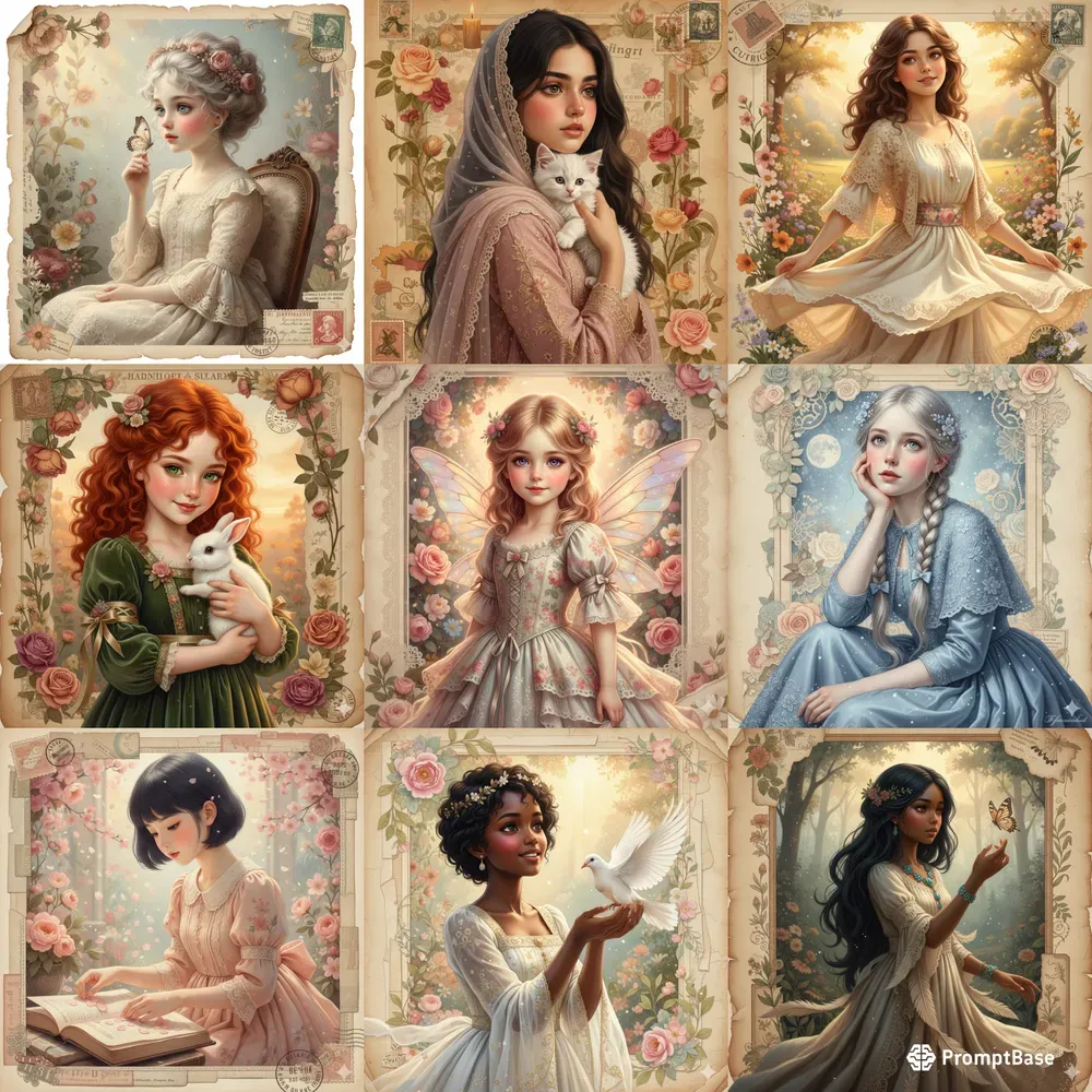 Vintage Fairytale Girls Journal Collages