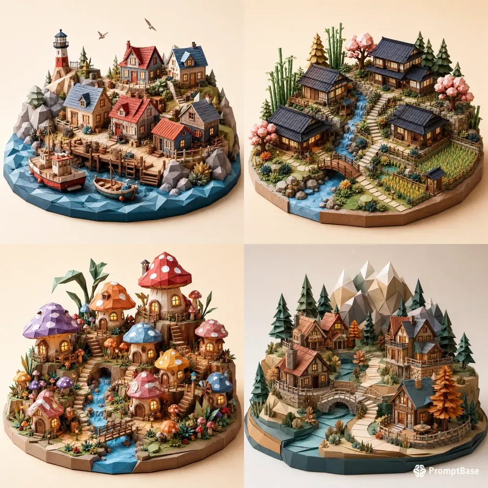 Cozy Low Poly Papercraft Villages