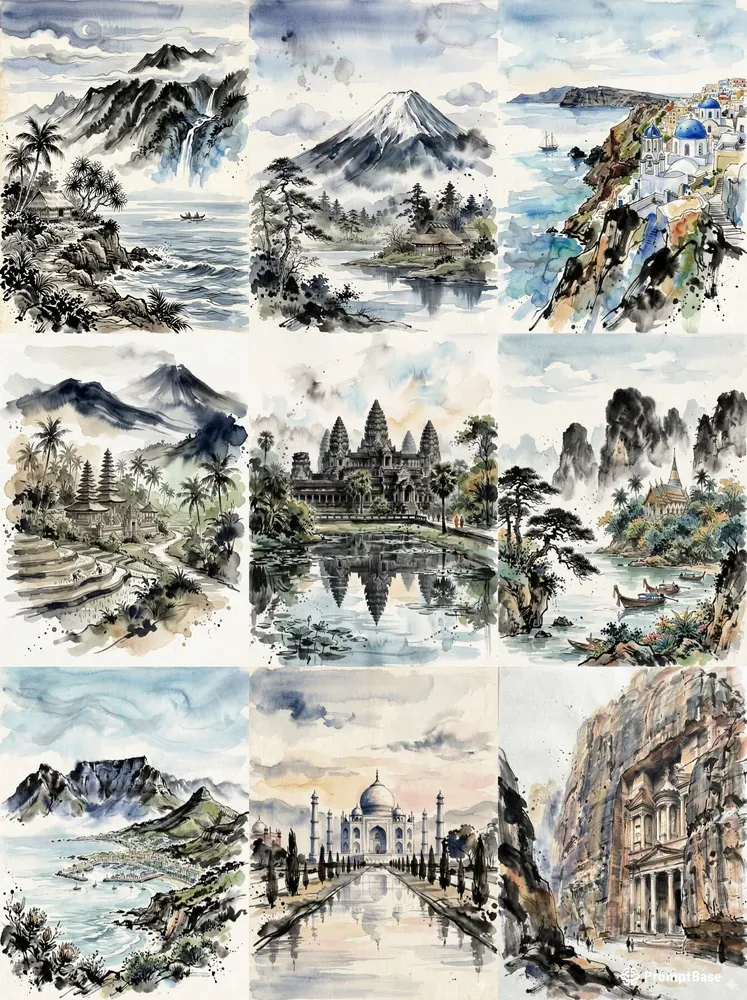 Japanese Ink Wash Travel Posters