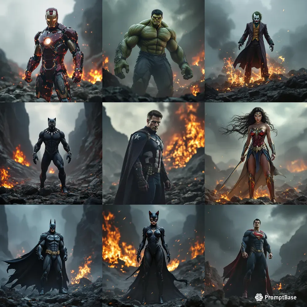 Superheroes In Fire Character Designs