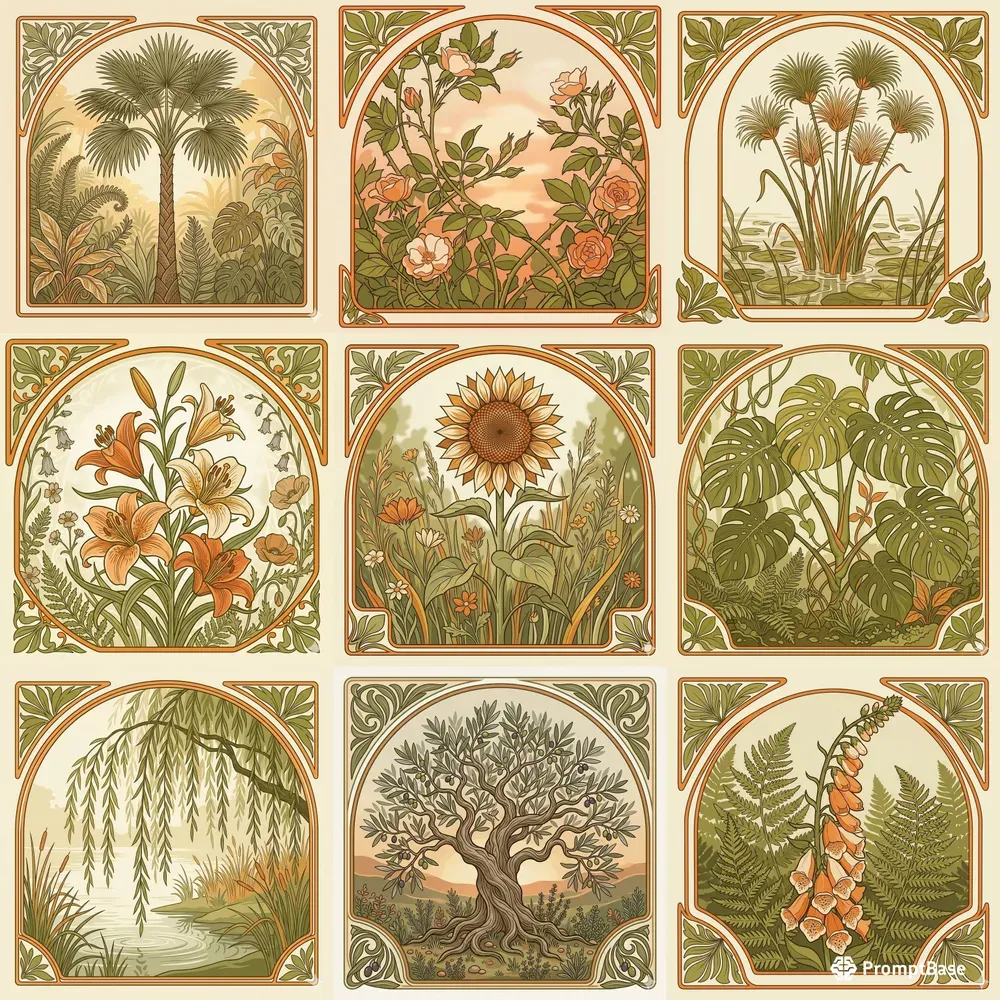 Art Nouveau Botanical Garden Frames