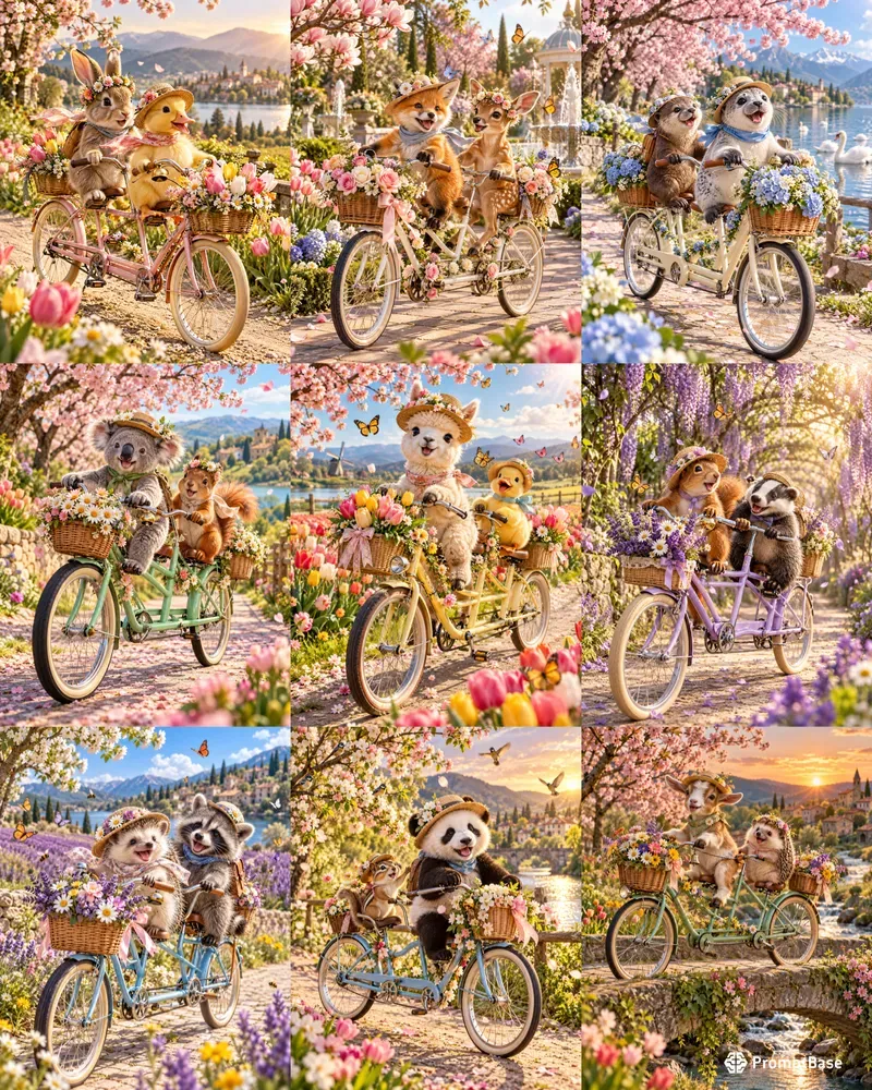Hyperrealistic Baby Animal Tandem Bicycles