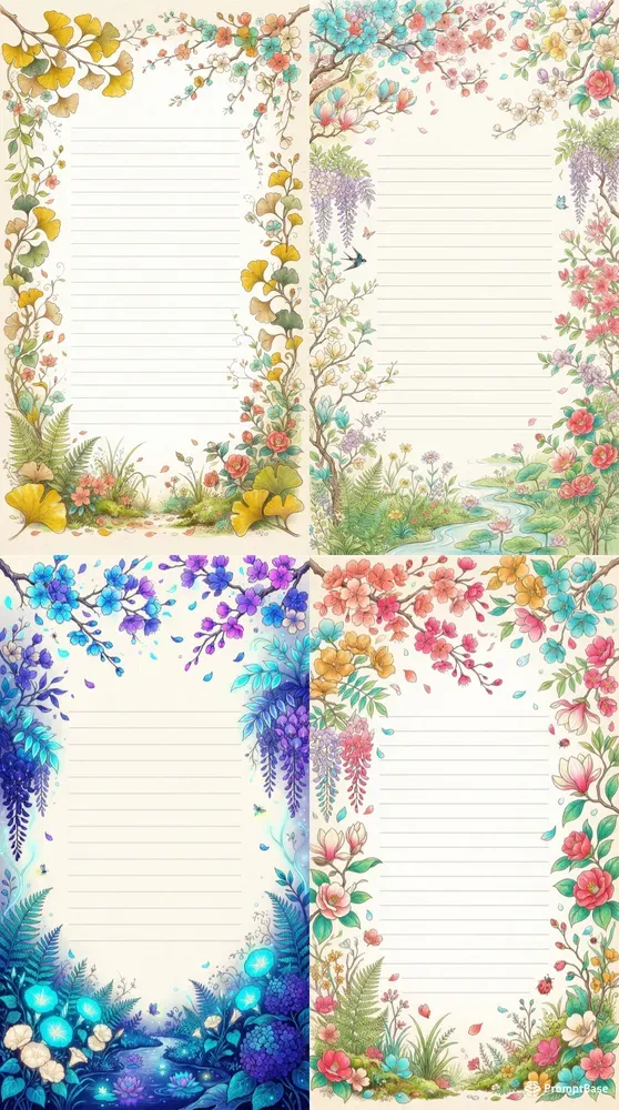 Minimal Asian Botanical Notebook Pages