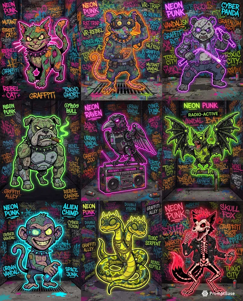 Neon Punk Character Stickers