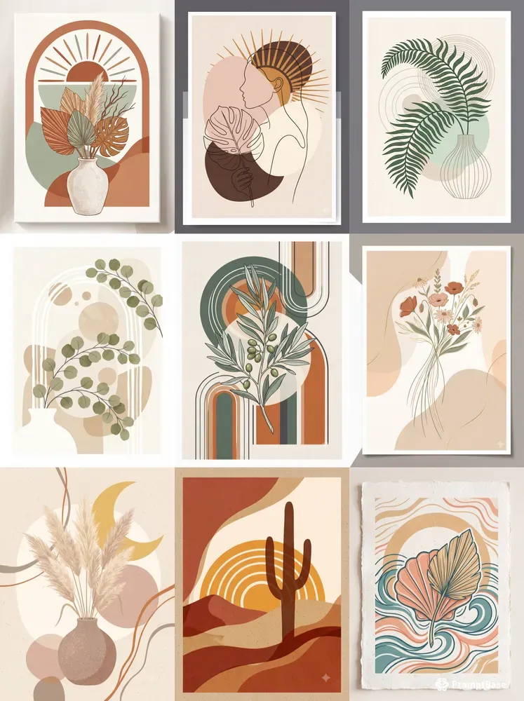 Modern Boho Botanical Wall Art Patterns