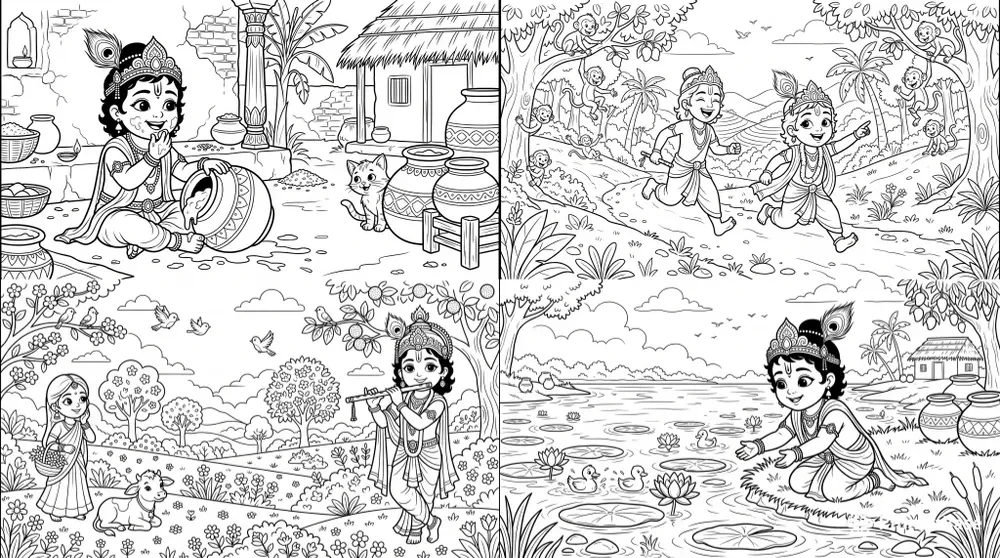 Cute Lord Krishna Coloring Pages