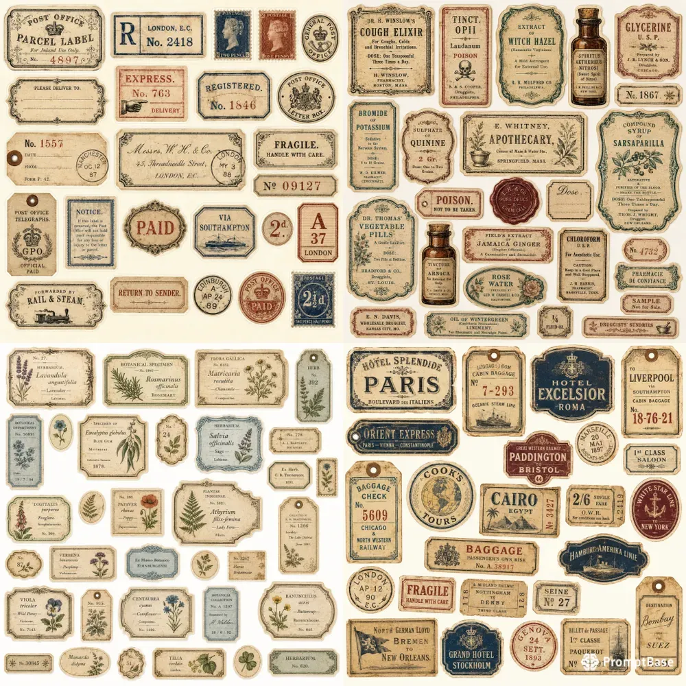 Vintage Sticker Label Sheets
