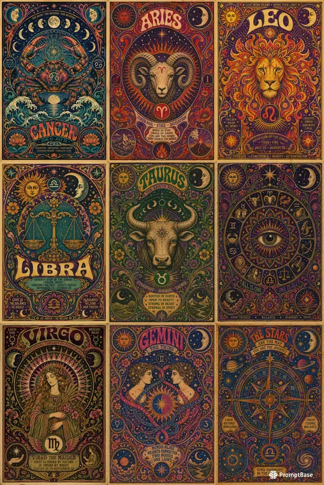 1960s Psychedelic Zodiac Posters