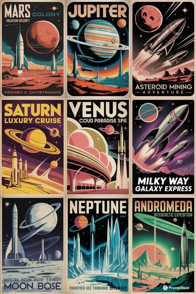 Retro Futurism Space Travel Posters