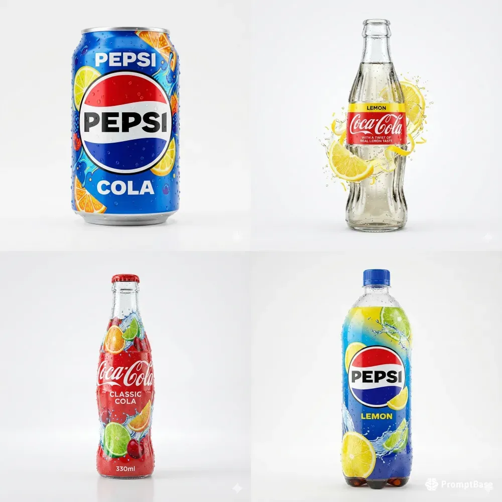 Iconic Branded Soda Bottles Cans