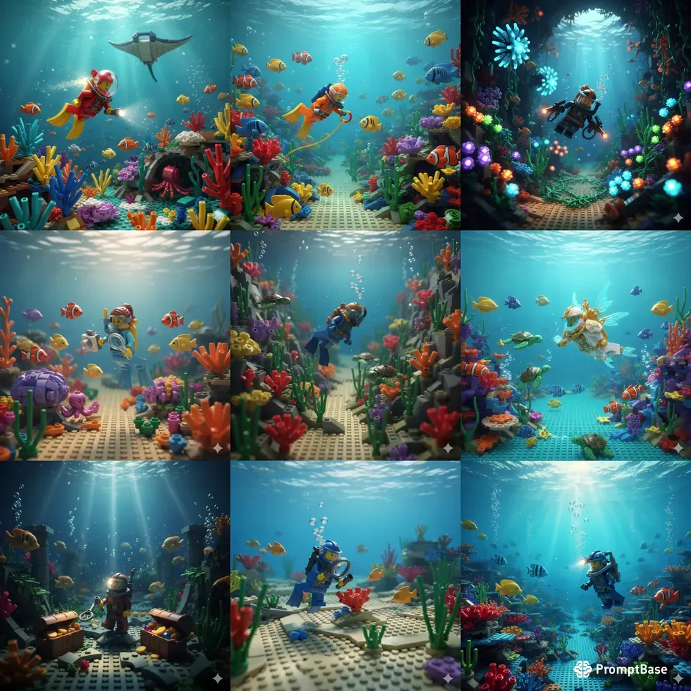 Legostyle Underwater Adventure Scenes