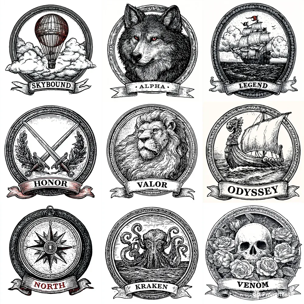 Vintage Engraved Emblem Prints