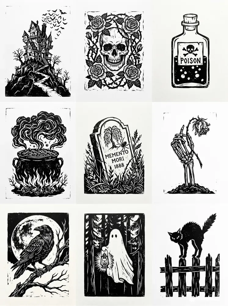 Rustic Halloween Block Prints