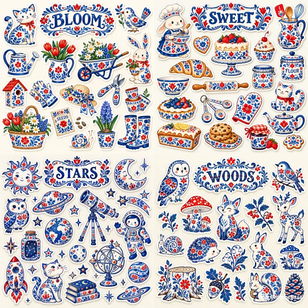 Folk Art Sticker Set Cliparts