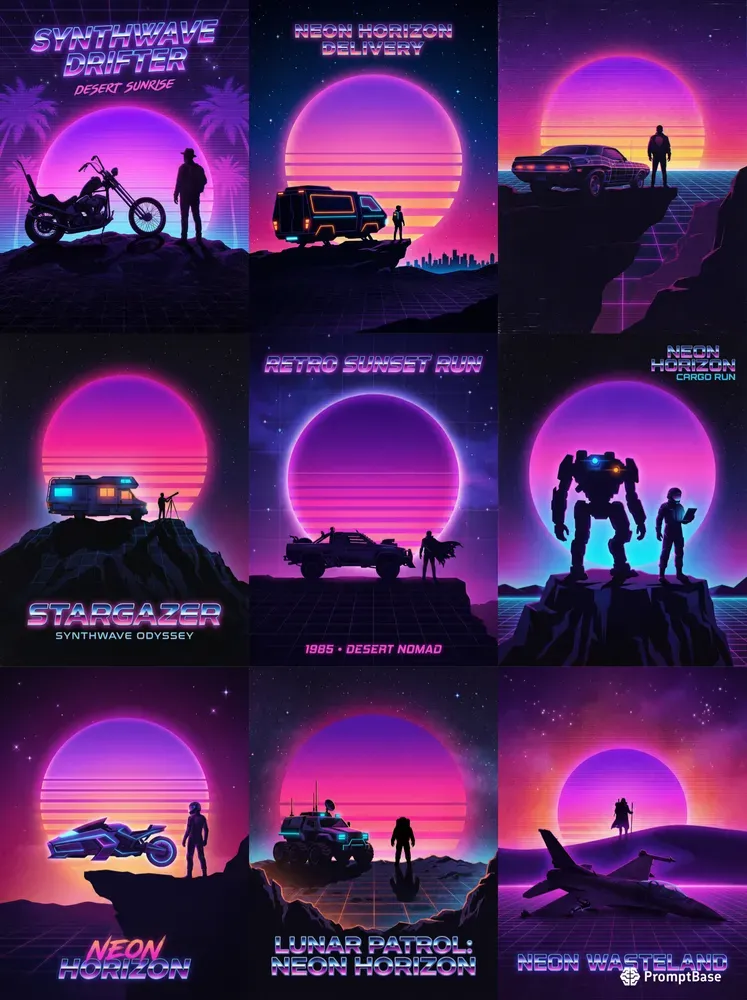 Retro Synthwave Silhouette Art