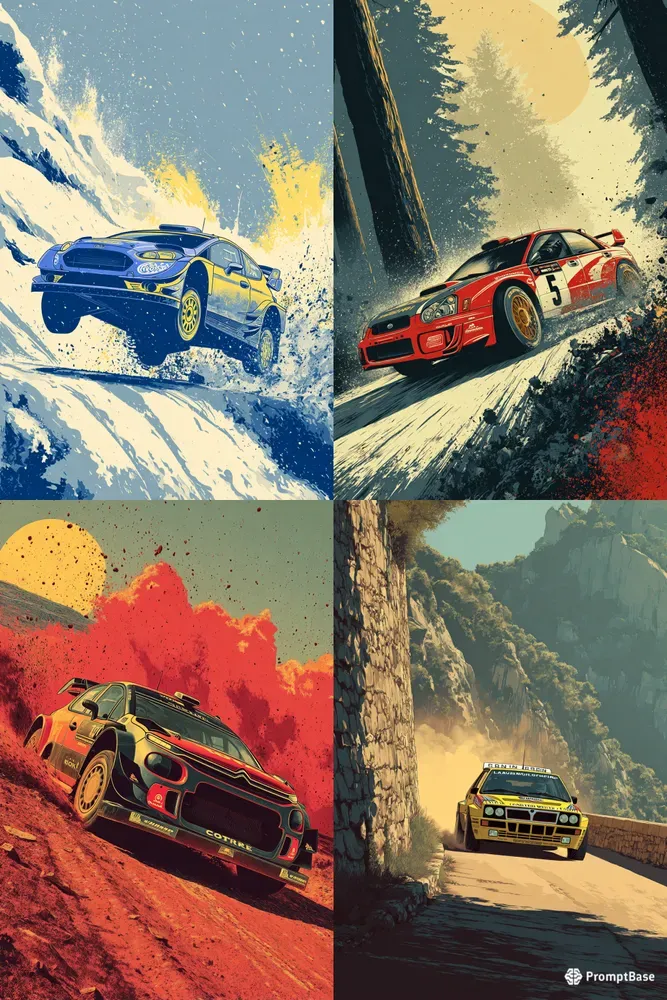 Rally Car Action Illustration Poster Art