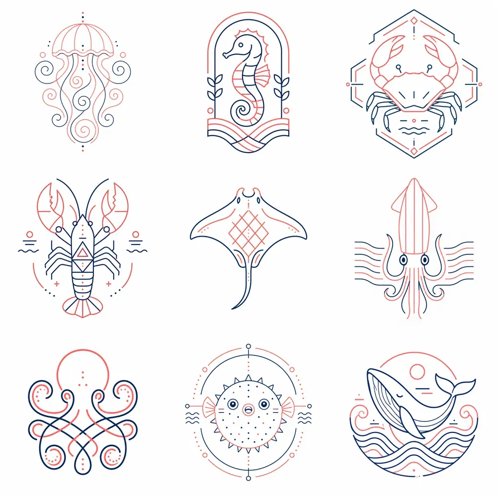 Minimalist Marine Geometry Line Art Packs