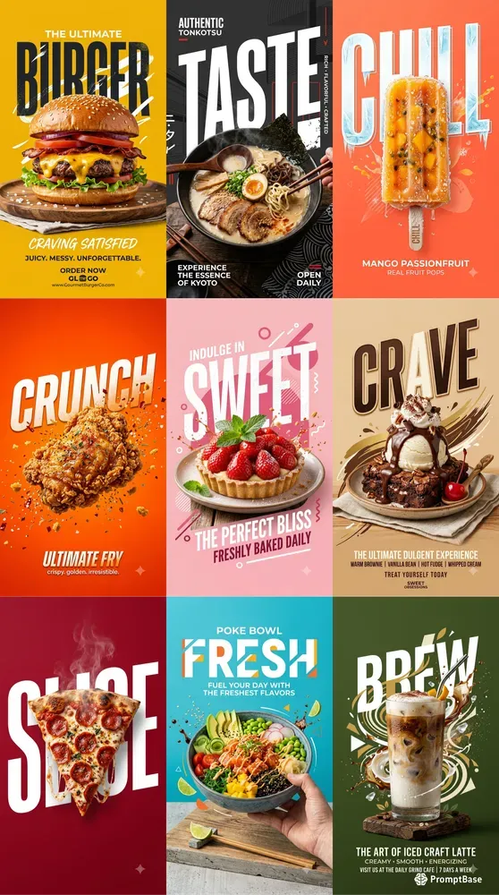 Bold Modern Food Typography Posters