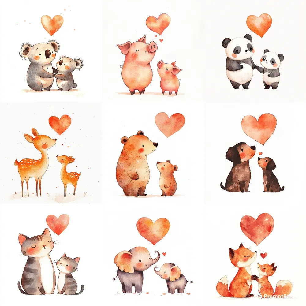 Mothers Day Cartoon Animal Stickers