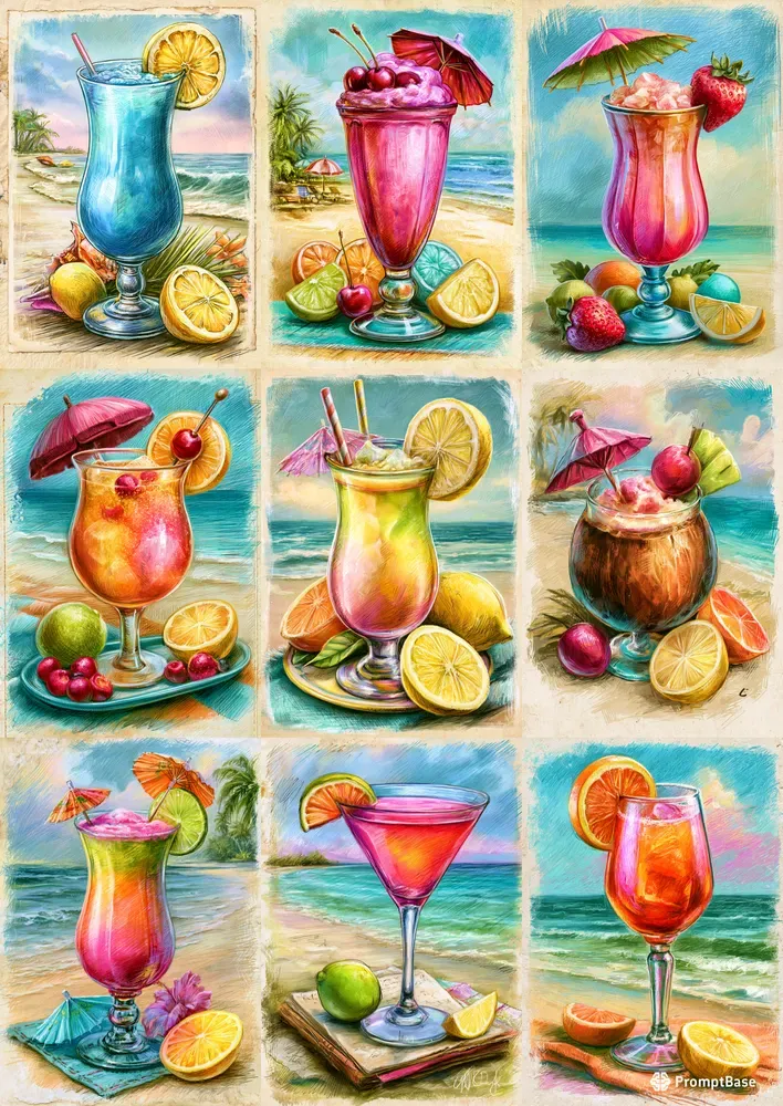 Vintage Tropical Drink Illustrations