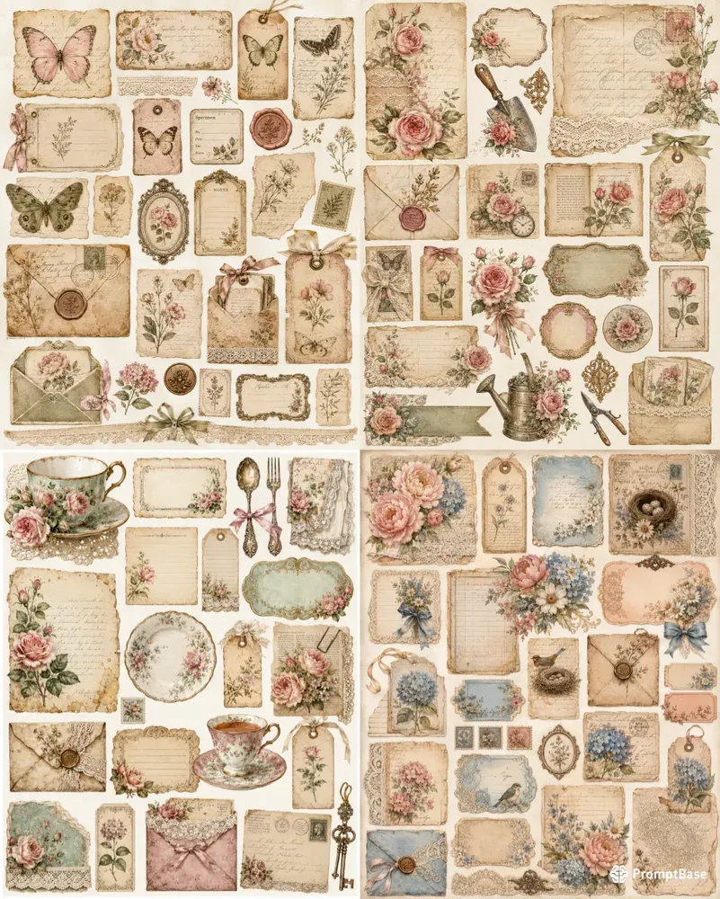 Vintage Romantic Junk Journal Ephemera