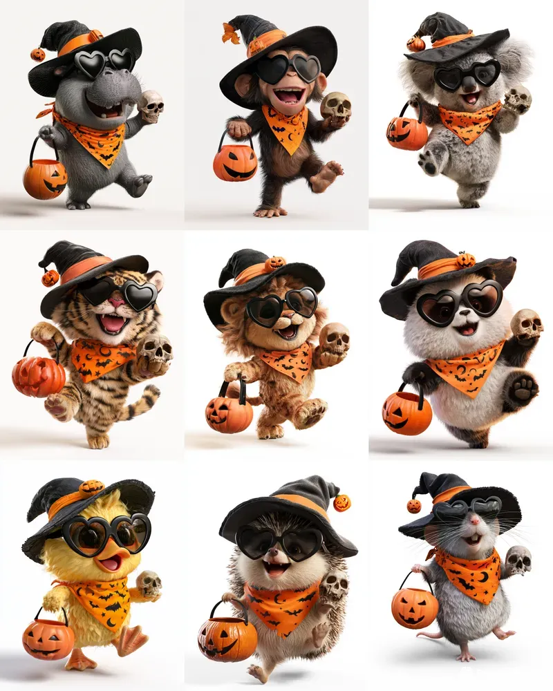 Cute 3D Halloween Animal Stickers