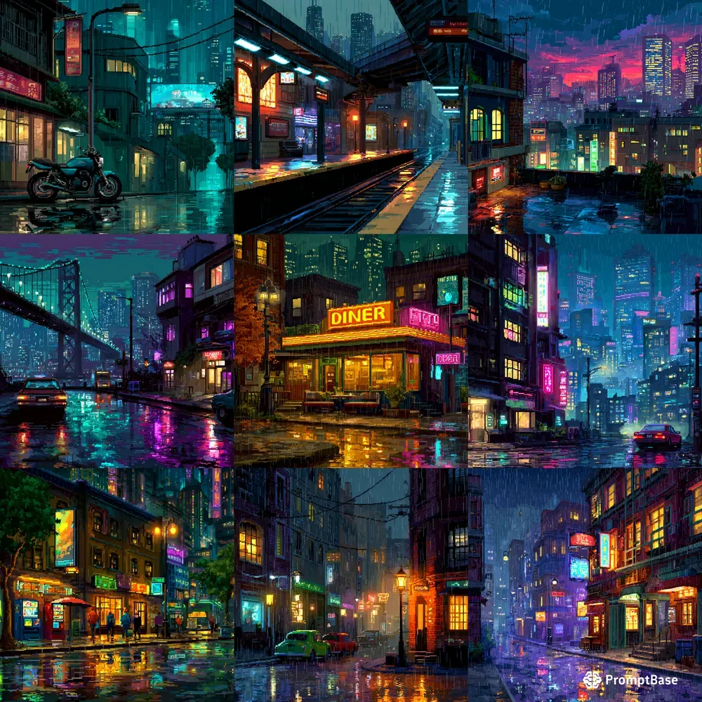 8bit City Nights Backgrounds