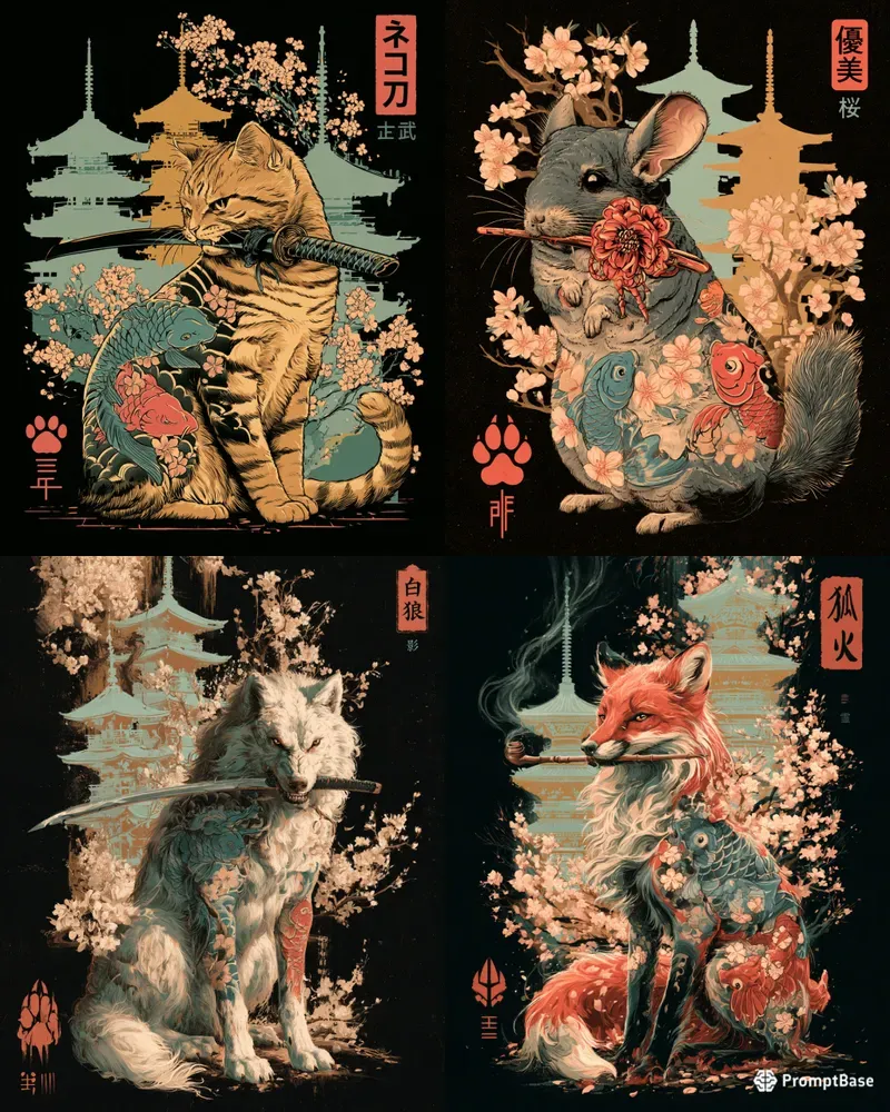 Japanese Irezumi Katana Animal Tshirts