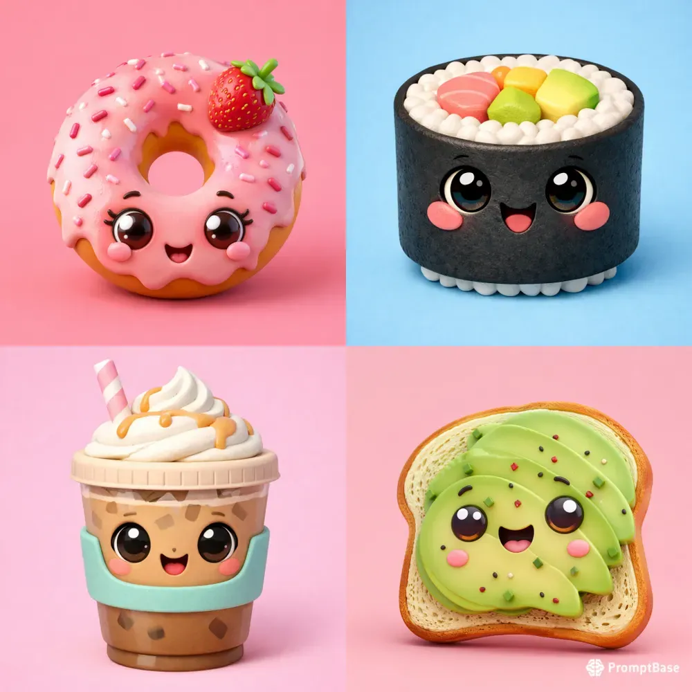 3D Kawaii Food Drinks Characters