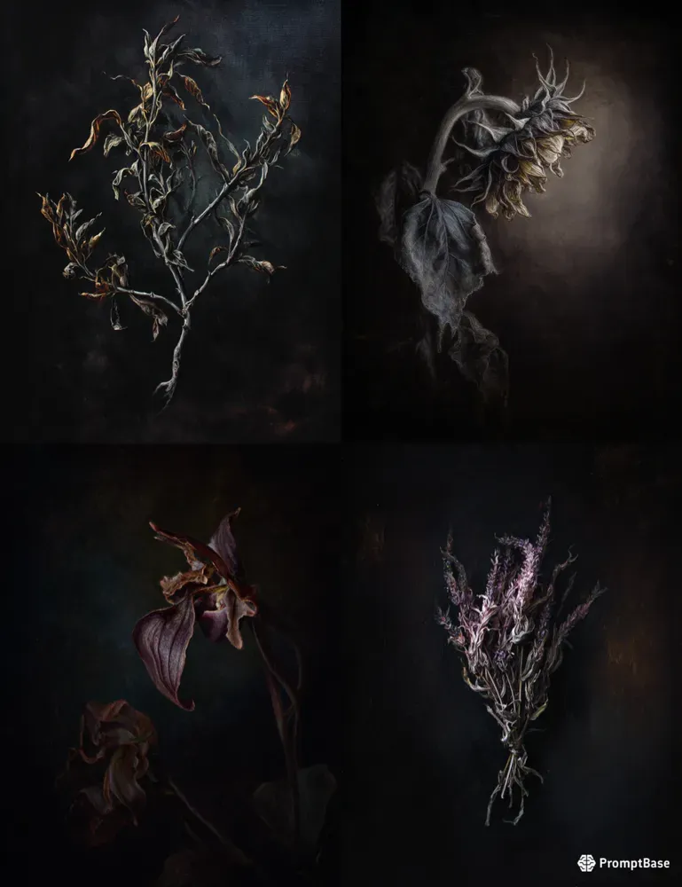 Moody Dark Academia Flower Art