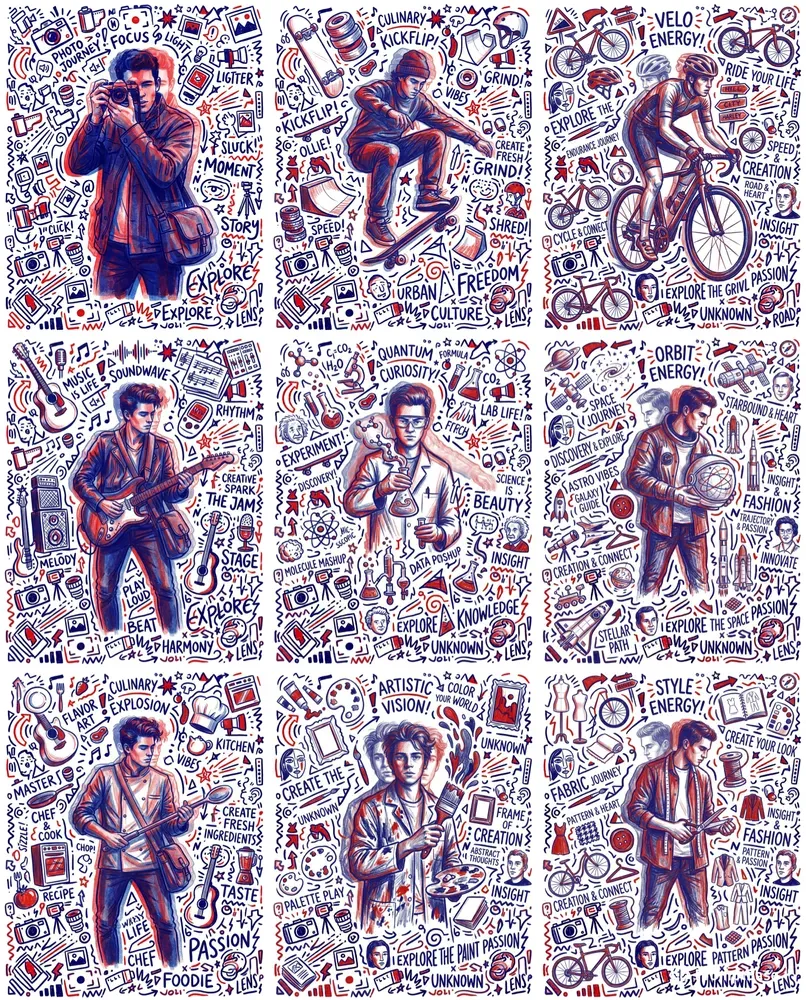 Red Blue Doodle Men