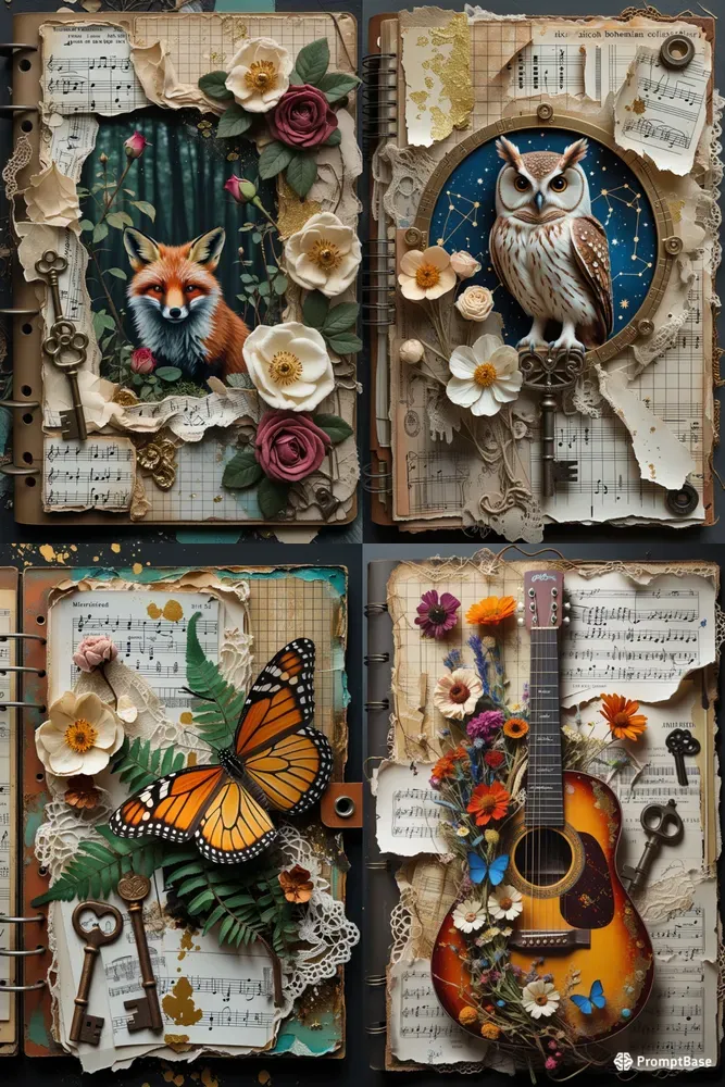 Vintage Boho Junk Journal Pages