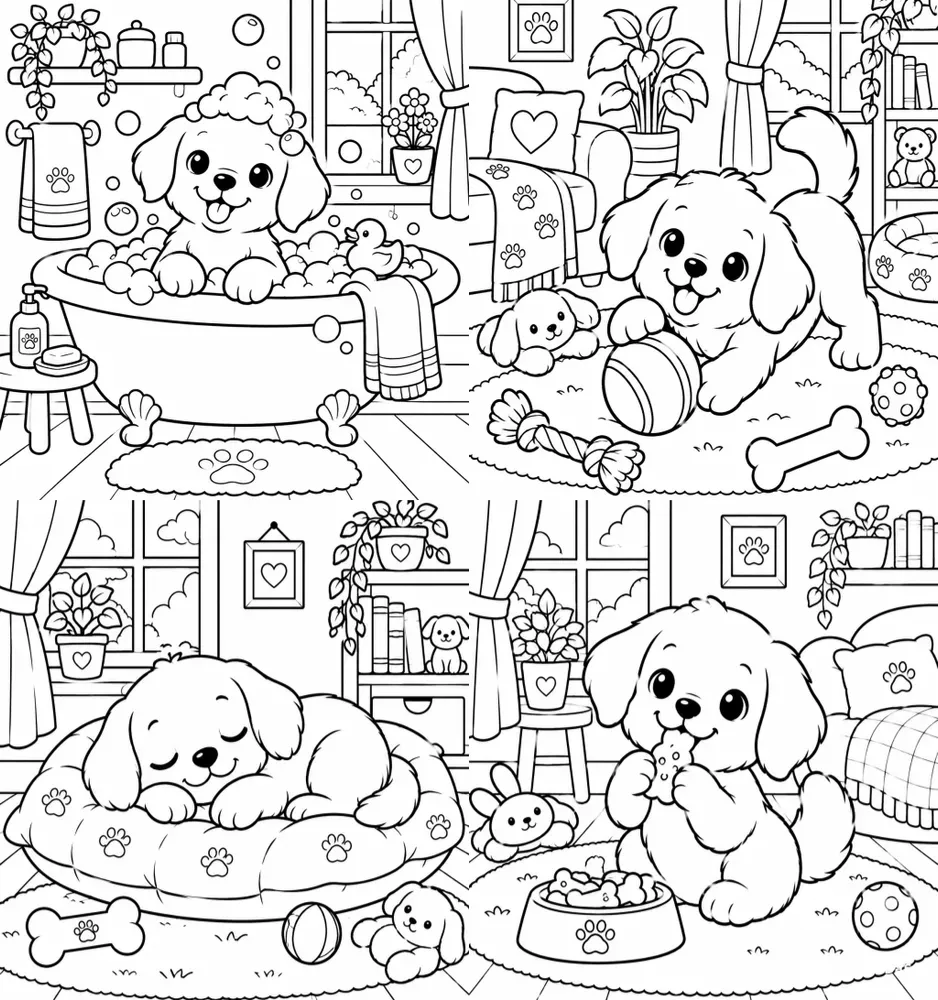 Dogs Cozy Moments Coloring Book Pages