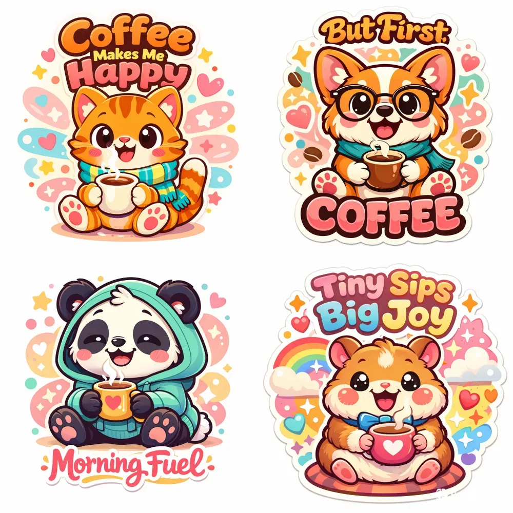 Cute Happy Animal Coffee Art