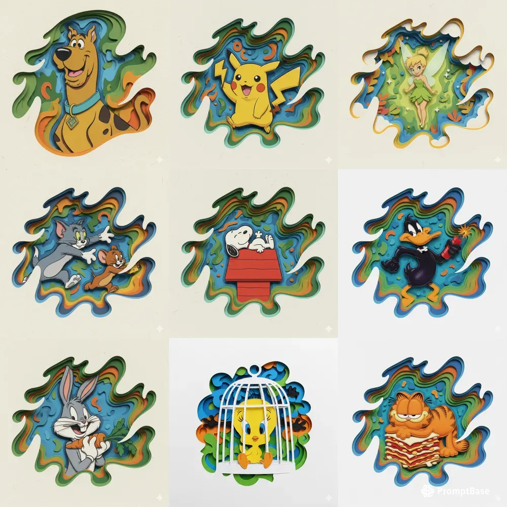 Layered Papercraft Cartoon Portraits