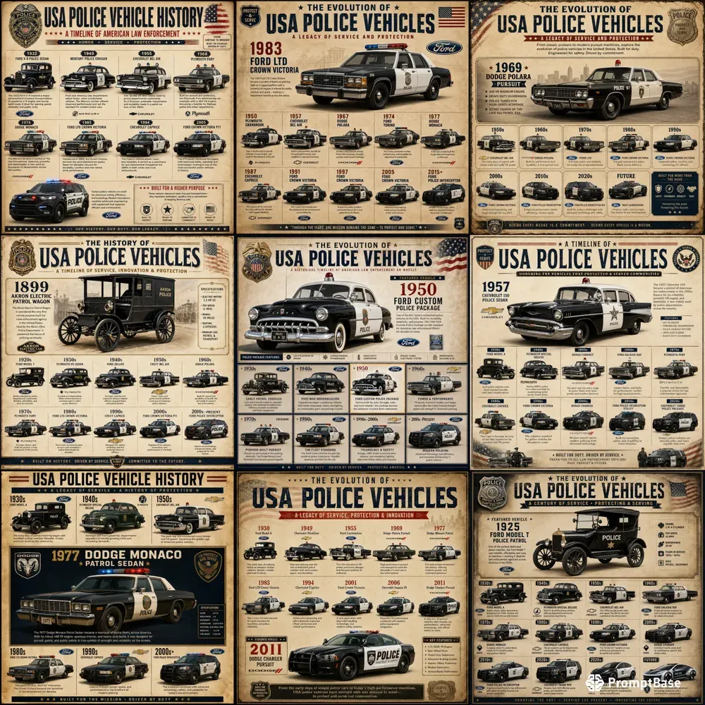 Usa Police Cars Timeline Posters