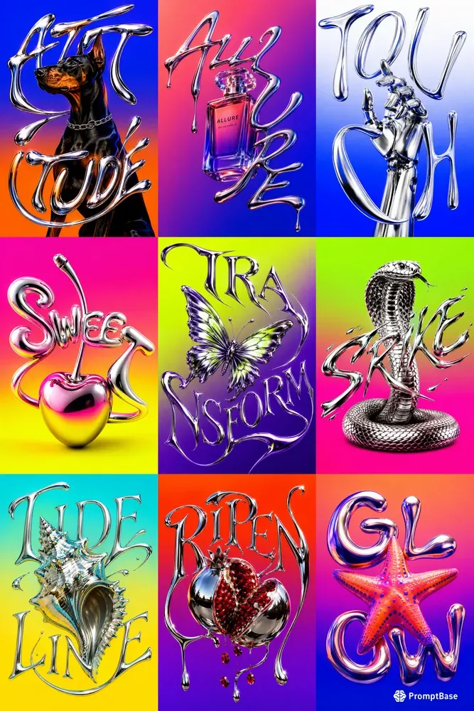 Acid Chrome Typography Art