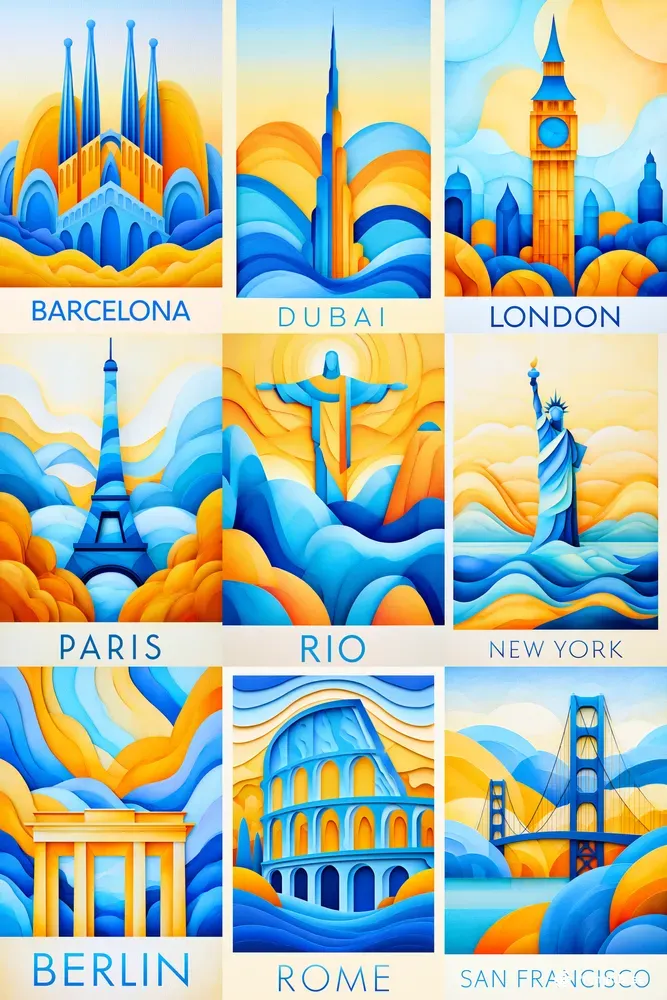 Layered Landmark Travel Posters