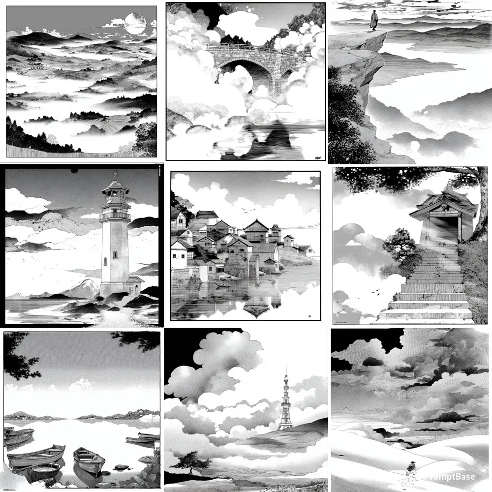 Monochrome Ink Poetic Scenes