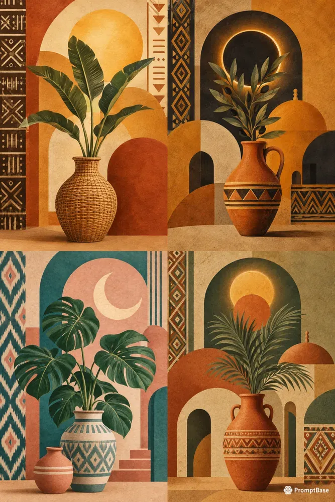 Boho Arch Sun Botanical Wall Art Prints