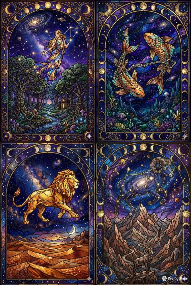 Zodiac Stained Glass Landscape Pod Art