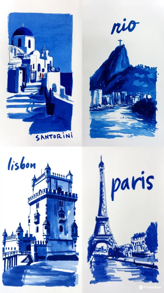 Blue Ink City Tourist Posters