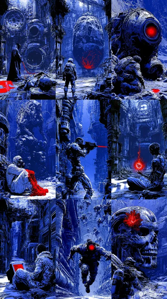 Vintage Blue Scifi Thriller Comic Art