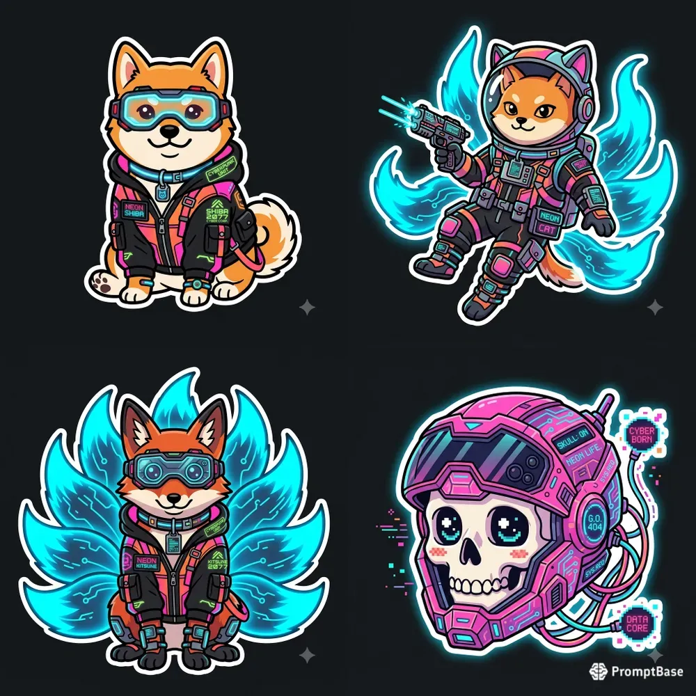 Cyberpunk Kawaii Vector Sticker Art