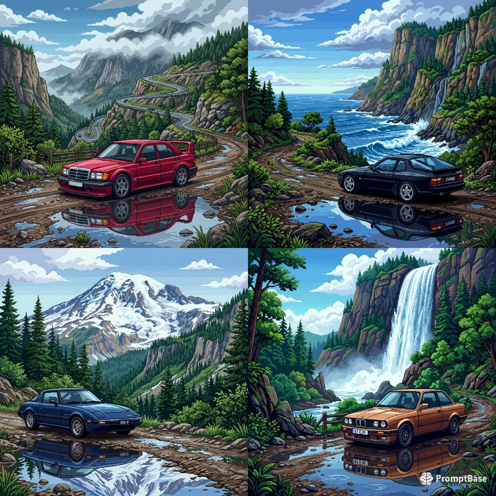 Retro 16bit Pixel Art Automotive Landscapes